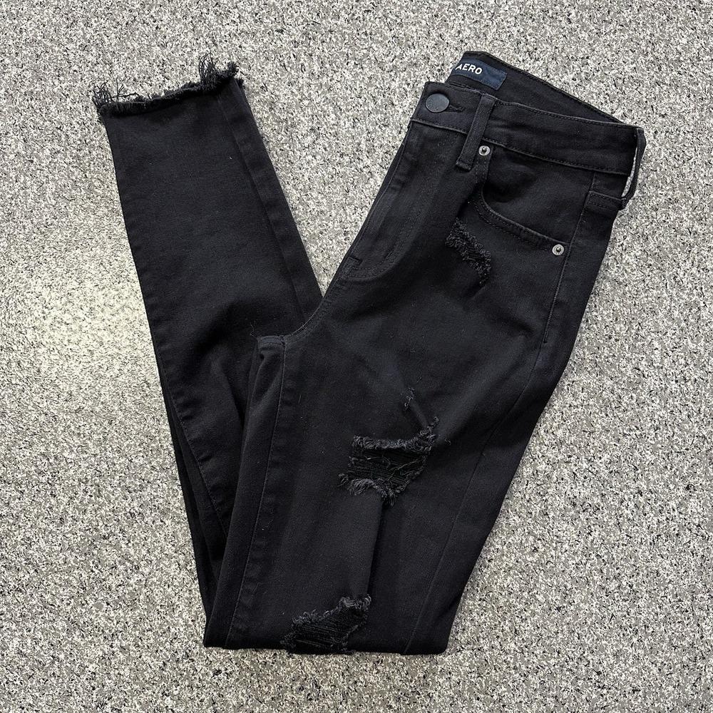Aeropostale Jeans Womens 4 26x28 High Rise Jeggings Distressed Raw Hem Aero